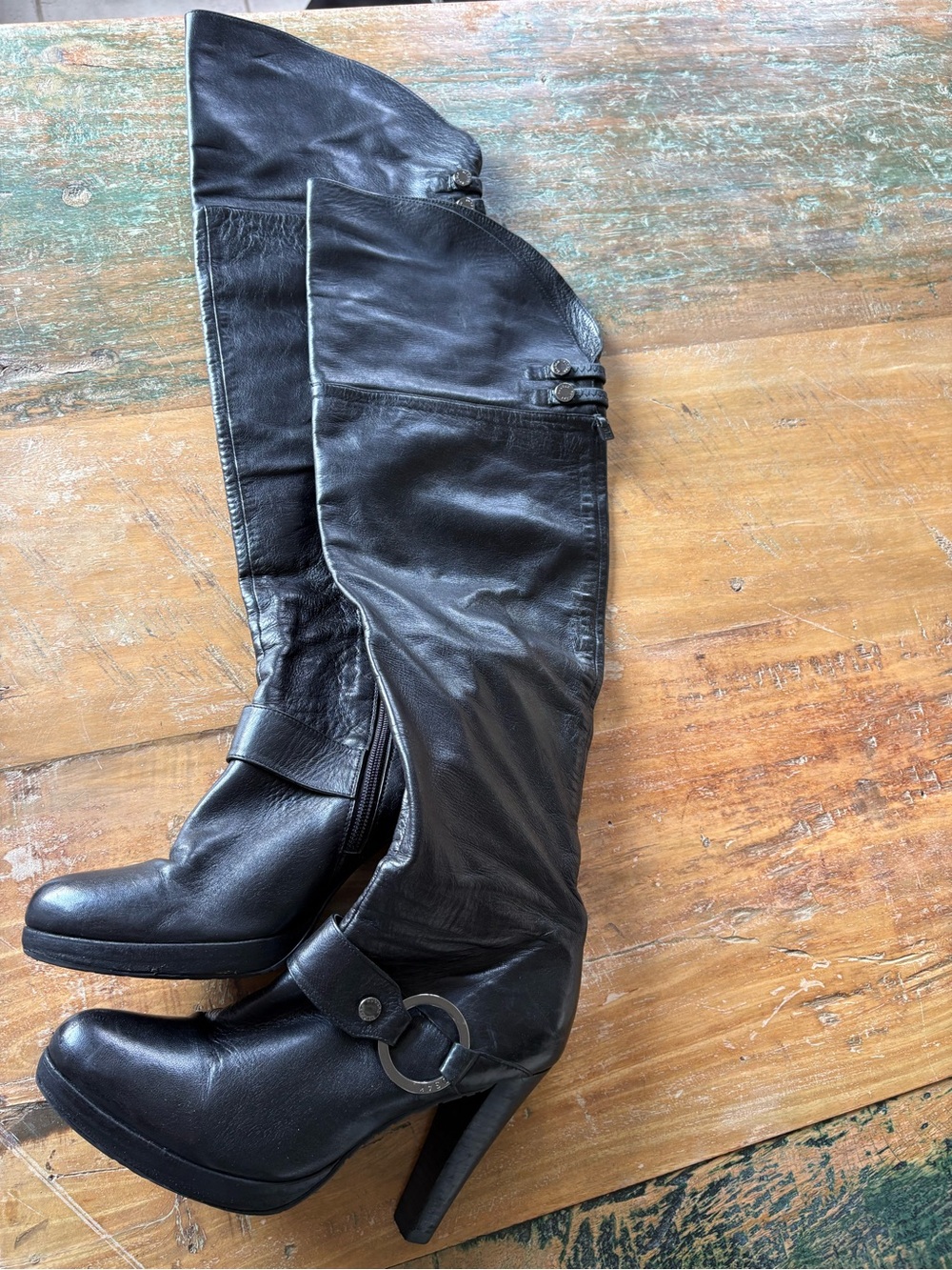 Rudsak Black High Heel Over-the-Knee Leather Boots with Ring Accent